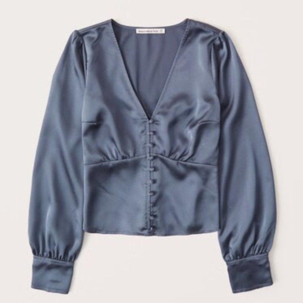 Abercrombie & Fitch Satin Long Sleeve Button-Up Blouse